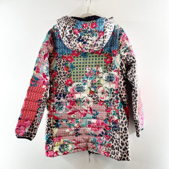 Johnny Was Lubello Reversible Full Zip Leopard Floral Puffer Jacket Black Large - Picture 8 of 13